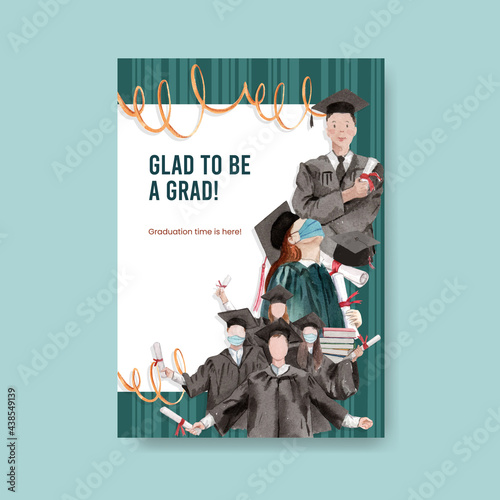 Poster template with class of 2021 concept,watercolor style