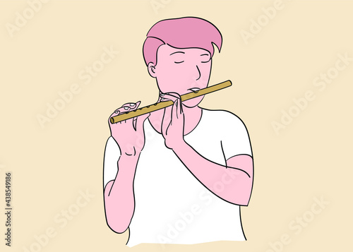 a man playing the flute with his eyes closed