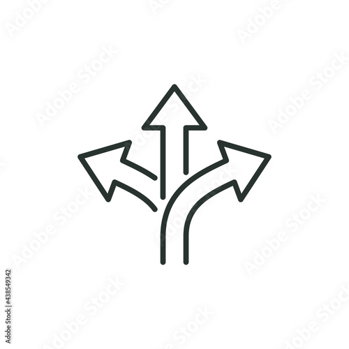 3 arrow way line icon. Simple outline style. Choice, option, pathway, opportunity, logo, split, road, choose, three concept. Vector illustration isolated on white background. Thin stroke EPS 10. photo
