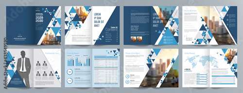 Corporate business presentation guide brochure template, Annual report, 16 page minimalist flat geometric business brochure design template, A4 size.