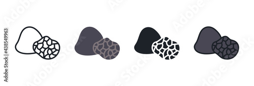 Black truffle icon. Linear flat color icons contour shape outline. Thin line. Black vector silhouette. Fill solid icon. Modern glyph design. Illustrations of mushrooms. Vector set