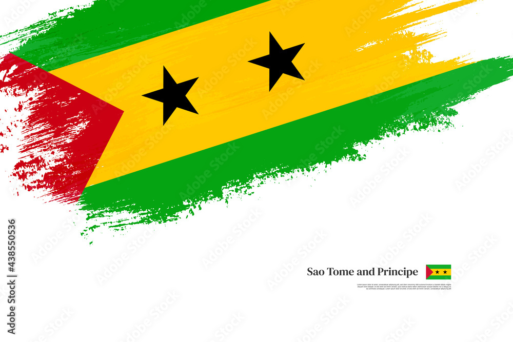 Fototapeta premium Happy independence day of Sao Tome and Principe with grungy stylish brush flag background