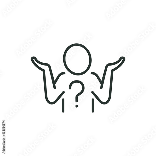 Shrug line icon. Simple outline style. icon, Doubt, unsure, question mark, person, know, man, people, expression concept. Vector illustration isolated on white background. Thin stroke EPS 10.