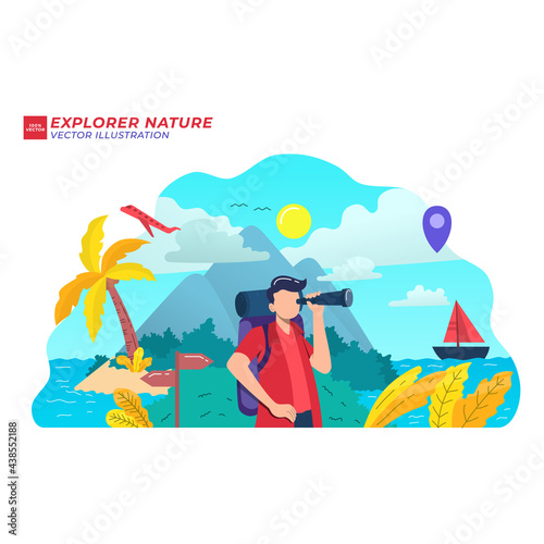 explore nature adventure flat illustration