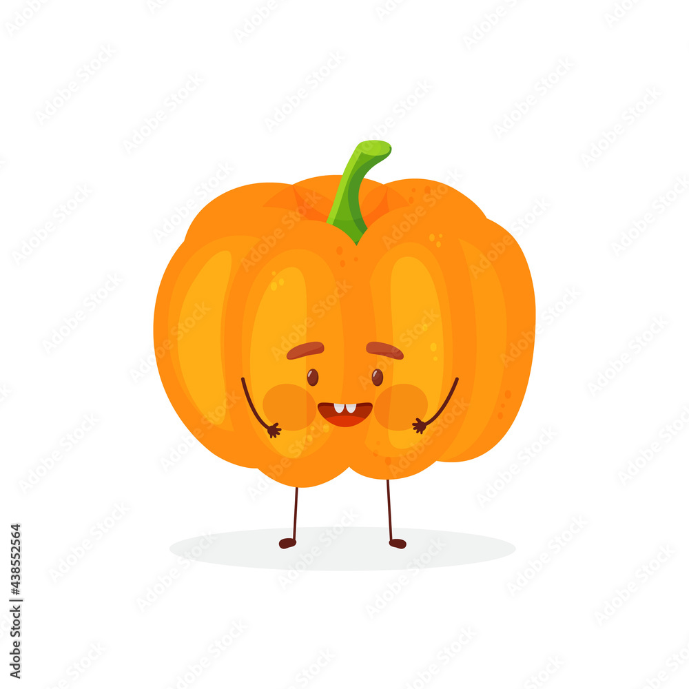 Obraz premium Cute, funny and happy pumpkin set character. Vegetable vector illustration