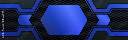 Abstract blue metallic cyber geometric slash on black circle mesh design modern futuristic technology background vector illustration.