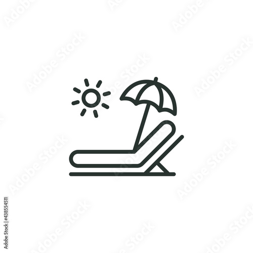 Sunbed line icon. Simple outline style. Resort, beach, chair, furniture, lounger, parasol, relaxation, sea, summer concept. Vector illustration isolated on white background. Thin stroke EPS 10.