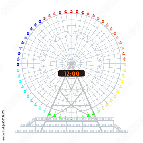 カラフルな大きな時計のある観覧車のベクターイラスト