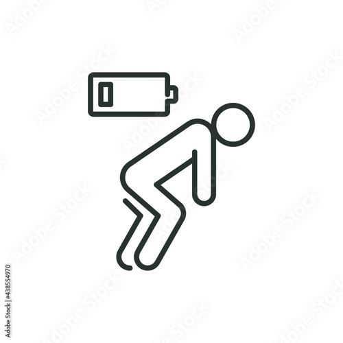 Tiredness line icon. Simple outline style. Tired person, burnout, exhausted, lack work, battery energy low charge concept. Vector illustration isolated on white background. Thin stroke EPS 10.