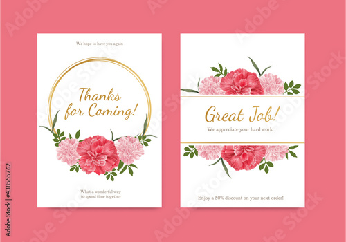 Card template with carnation flower concept, watercolor style