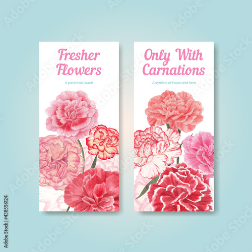 Instagram template with carnation flower concept, watercolor style