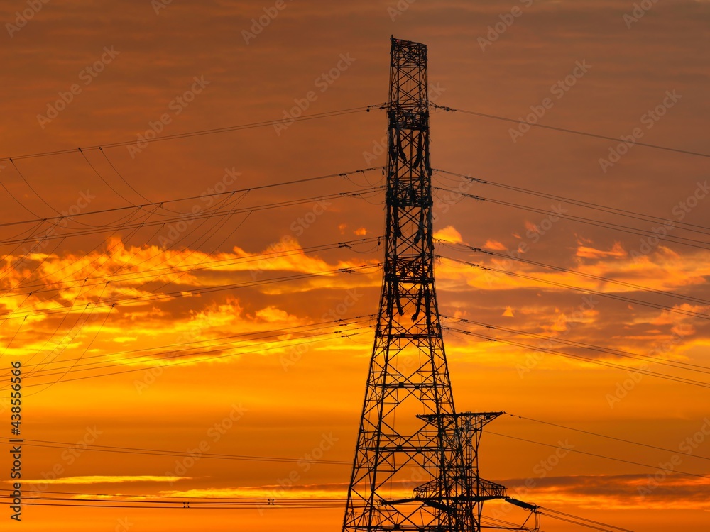 Tokyo,Japan-May 16, 2021: Transmission towers in the morning
