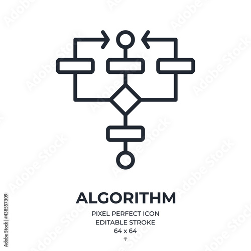 Algorithm editable stroke outline icon isolated on white background flat vector illustration. Pixel perfect. 64 x 64.