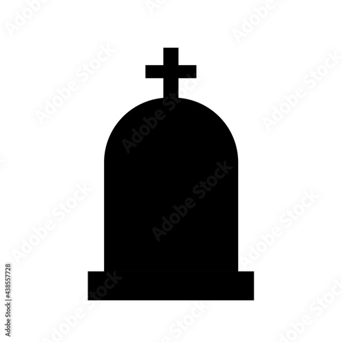 Grave in the cemetery. Black silhouette and grave icon in vector set. different shaped graves and crosses isolated on white background.