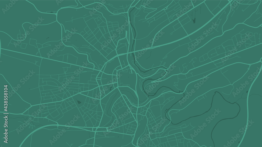 Green Luxembourg City area vector background map, streets and water cartography illustration.