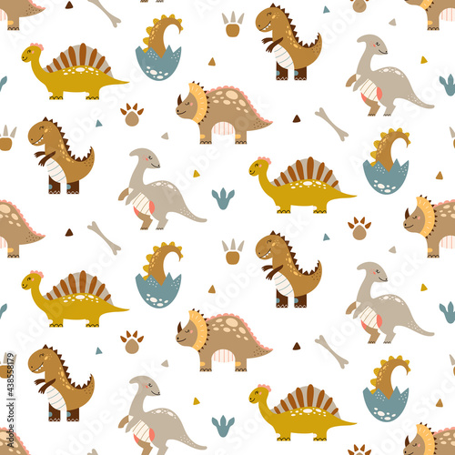 Cute dinosaur Seamless pattern Cartoon baby dino nursery print