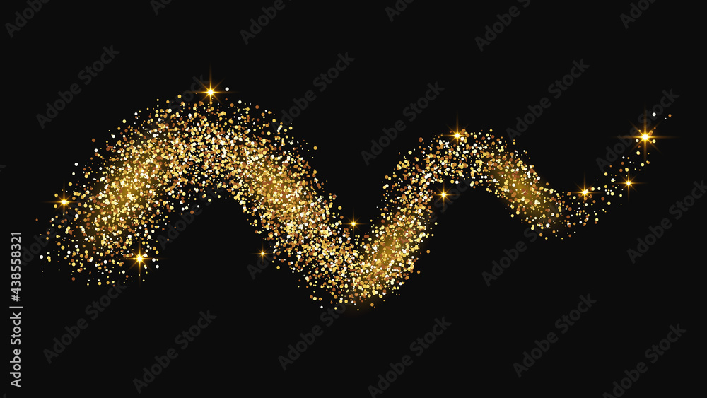 Gold glittering confetti wave and stardust