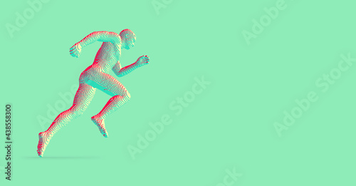Running man constructing from cubes. Marathon runner. Human body model. Design for sport. Voxel art. 3D vector illustration.