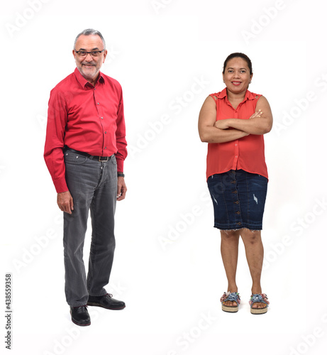 couple of latin woman and caucasian man on white background