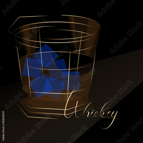 glass of whiskey with ice in art deco style