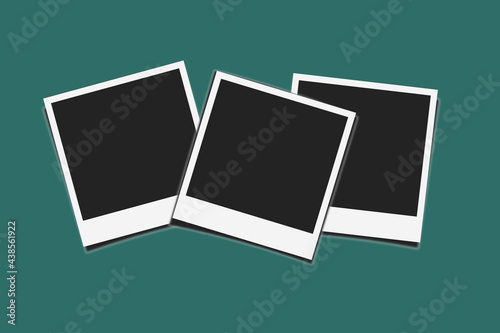 Composition of realistic black photo frames on light background. Mockups for design