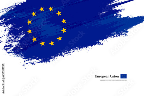 Happy europe day of European Union with grungy stylish brush flag background