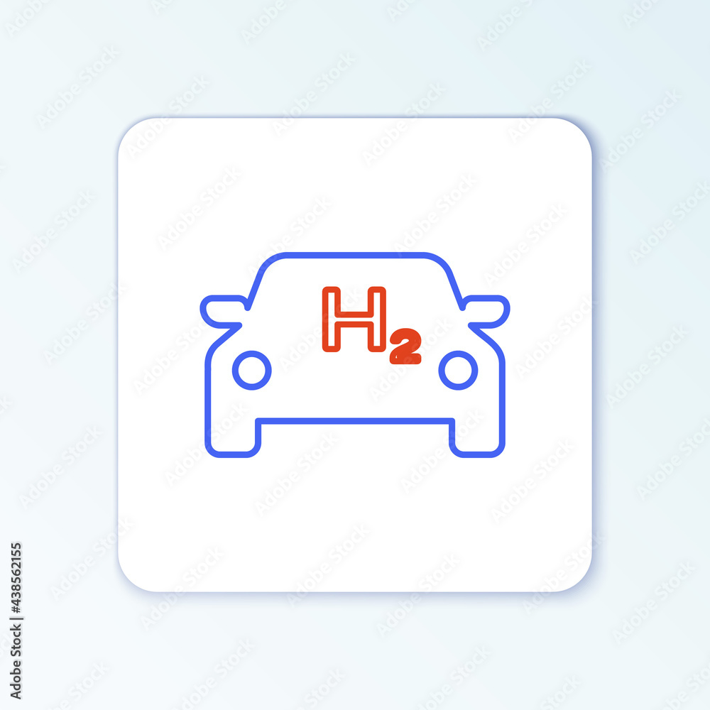 Line Hydrogen car icon isolated on white background. H2 station sign. Hydrogen fuel cell car eco environment friendly zero emission. Colorful outline concept. Vector Line Hydrogen car icon isolated on white background. H2 station sign. Hydrogen fuel cell car eco environment friendly zero emission. Colorful outline concept. Vector