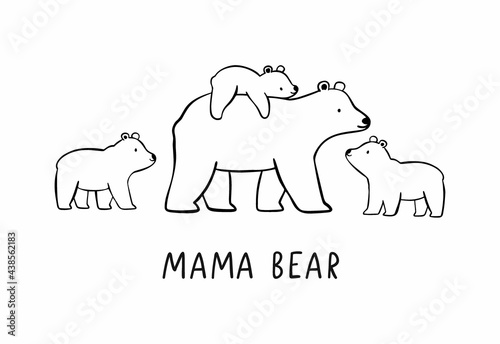 Hand drawn Mama Bear vector print. Mom and baby bear - illustrations for kids