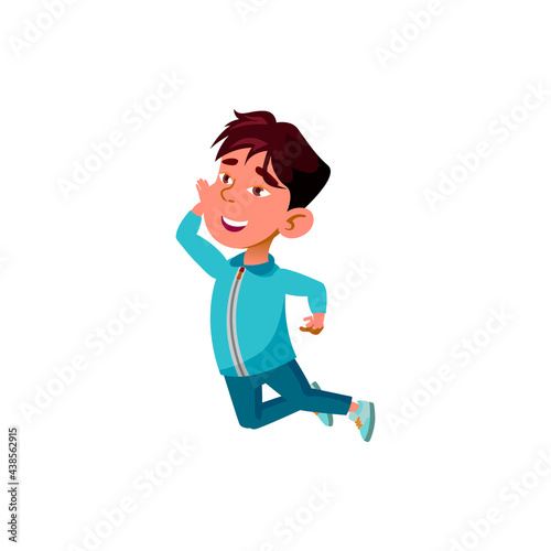 happy boy kid jumping on trampoline cartoon vector. happy boy kid jumping on trampoline character. isolated flat cartoon illustration