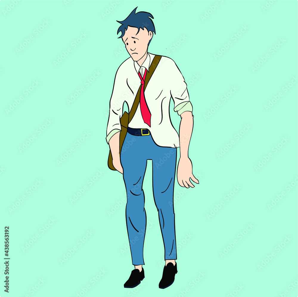 Office workers walk tired and sad. The clothes are shabby and dirty Office workers walk tired and sad. The clothes are shabby and dirty