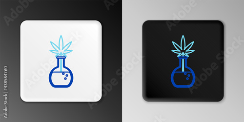 Line Chemical test tube with marijuana or cannabis leaf icon isolated on grey background. Research concept. Laboratory CBD oil concept. Colorful outline concept. Vector