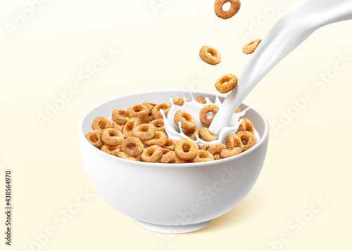 Fotobehang Ring cereals with pouring milk