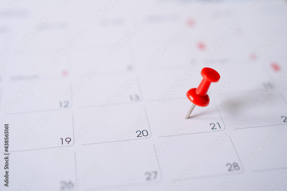 Calendar with red pins on the 21th, with selectable focus. Calendar with red pins on the 21th, with selectable focus.
