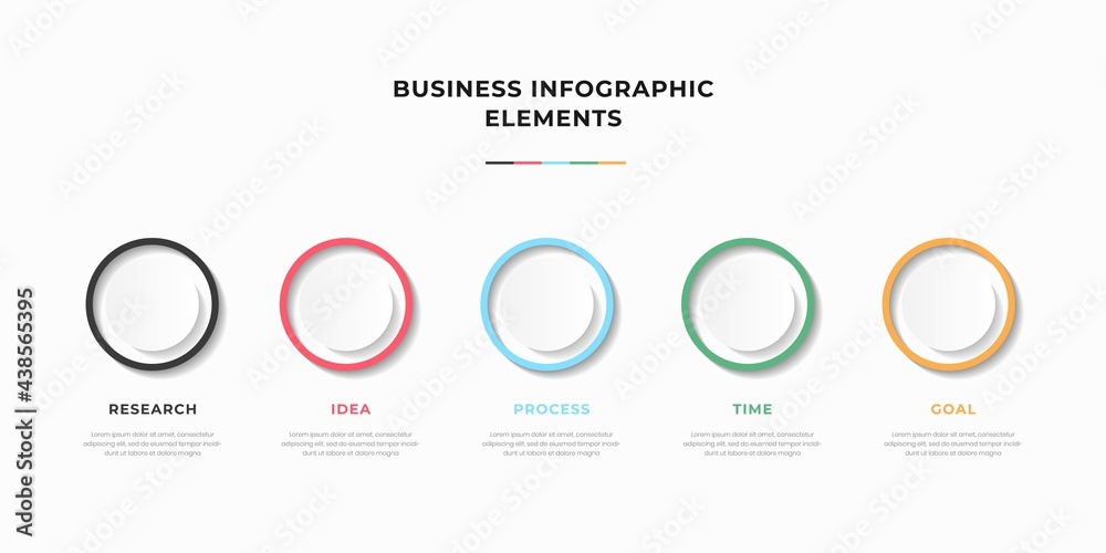 Presentation business infographic template with 5 options or steps. Modern infographic design template. Creative concept of five stages of business project Presentation business infographic template with 5 options or steps. Modern infographic design template. Creative concept of five stages of business project