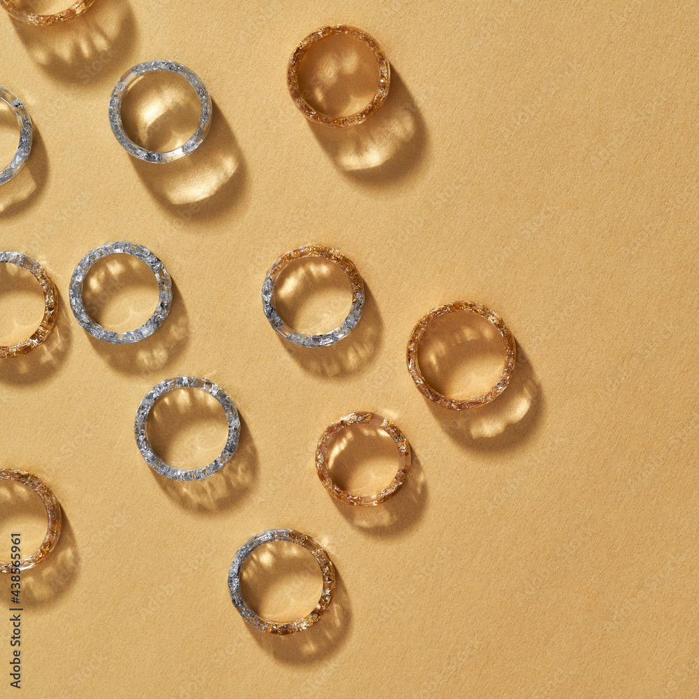 Set of elegant clear resin rings with filling Set of elegant clear resin rings with filling