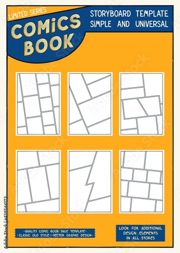 Set of comics storyboard templates. Blank A4 pages for design. Vector graphics