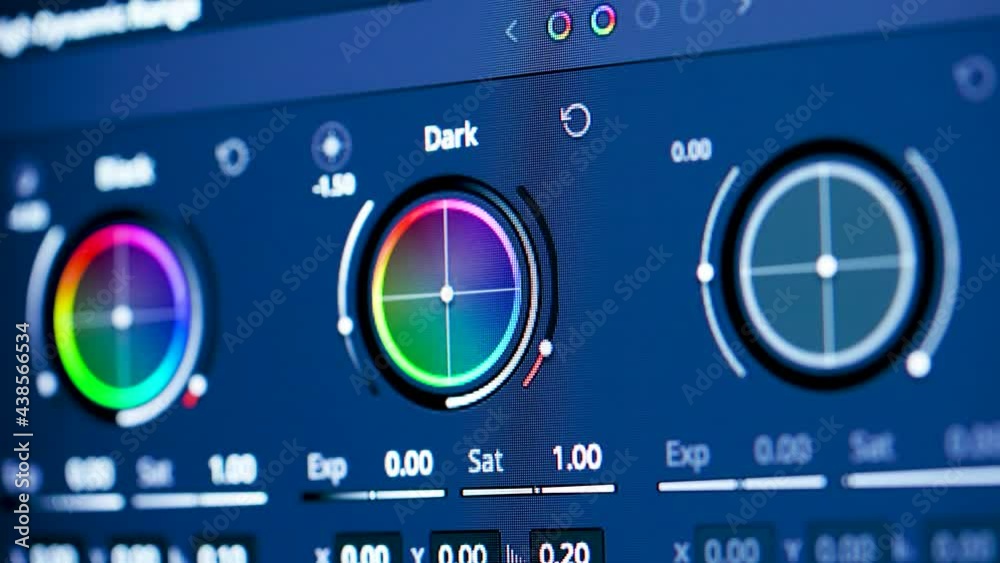 Color correction post production video or photo in progress, close up