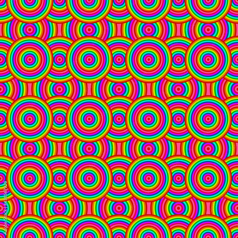 Rainbow circles ornament. Vector seamless rainbow circles pattern.