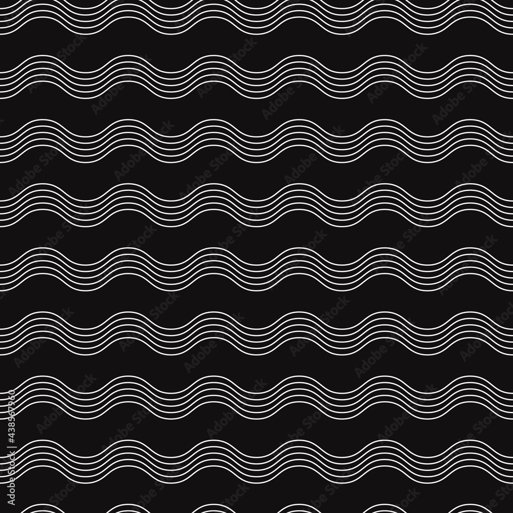 Five white waves and black background. Seamless waves repeated wallpaper. Five white waves and black background. Seamless waves repeated wallpaper.