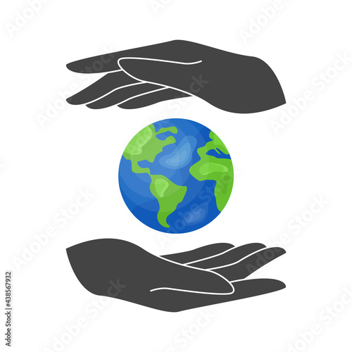 saving the planet vector illustration. hands hold planet earth to protect the environment vector illustration. holiday planet day. ecology concept vector stock illustration