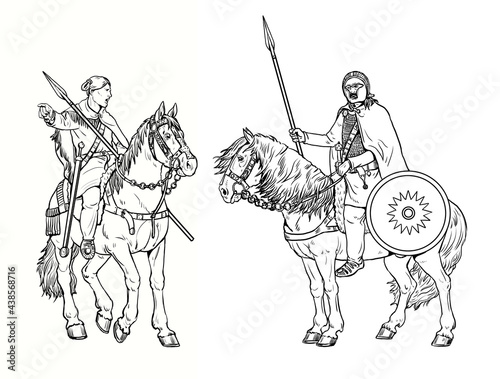 Valokuva Mounted Germanic warriors