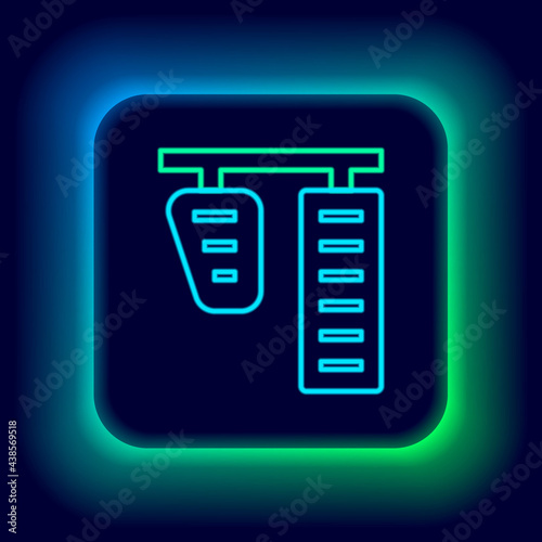 Glowing neon line Car gas and brake pedals icon isolated on black background. Colorful outline concept. Vector