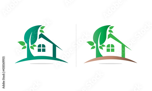 Greenhouse, Garden Home, nature house, healthy home vector logo template. Leaf and natural logo concept.