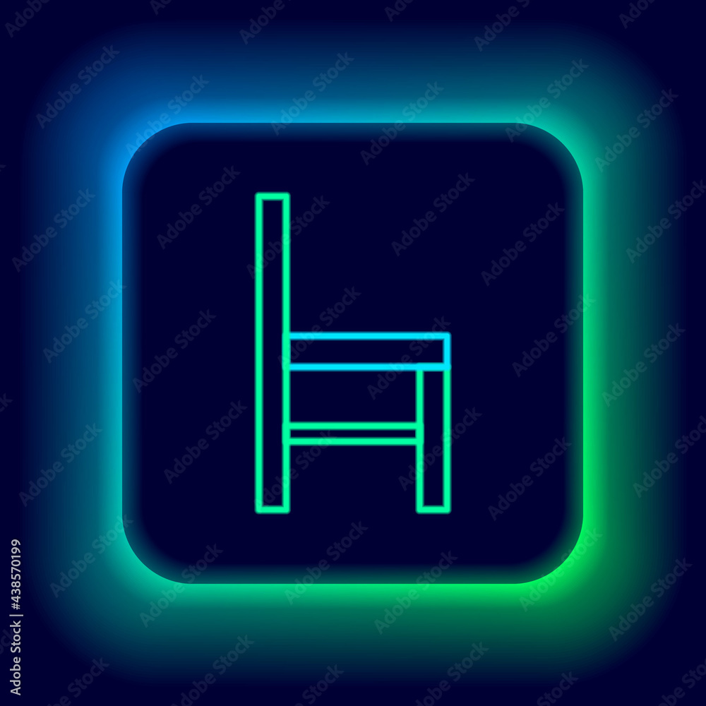 Glowing neon line Chair icon isolated on black background. Colorful outline concept. Vector Glowing neon line Chair icon isolated on black background. Colorful outline concept. Vector