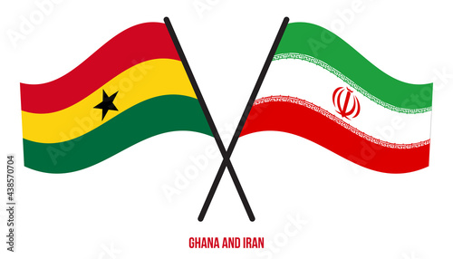 Free Download Ghana and Iran Flags Crossed And Waving Flat Style. Official Proportion. Correct Colors. - GFXLoad