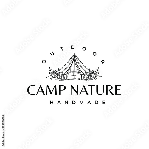 Tent Boho Camp Drawing Logo Vector Illustration Template Icon