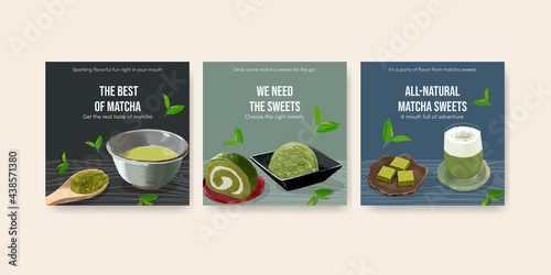 Banner template with matcha sweets concept ,watercolor style