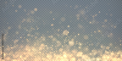 Gold sparkling dust with gold sparkling stars on a transparent background.Glittering texture. Christmas effect for luxury greeting rich card. Gold dust PNG.
