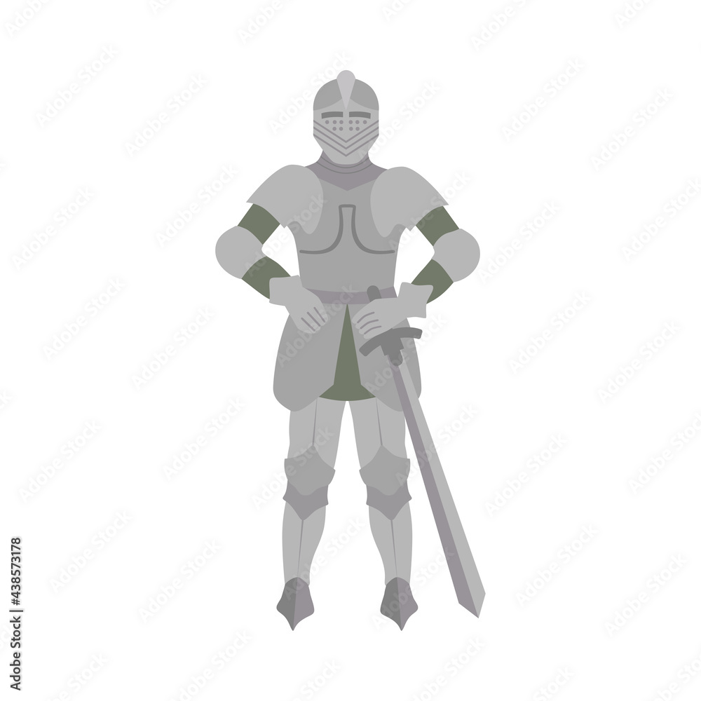 Knight in Iron Armour and Sword as Fabulous Medieval Character from Fairytale Vector Illustration