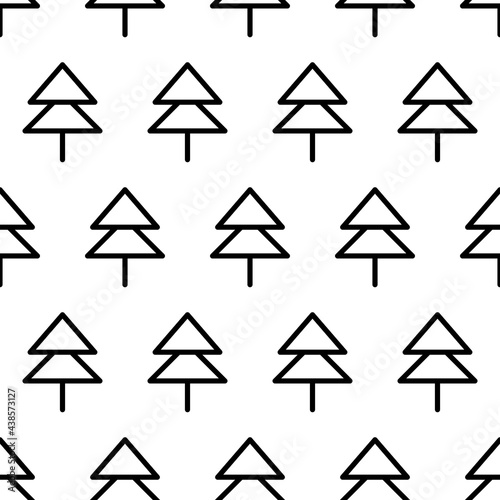 Black and white seamless pattern with fir tree icon. Vector trees symbol sign. Plants, landscape design for print, card, postcard, fabric, textile. Business idea concept